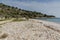 Panorama of village and beach of Aliki, Thassos island,  Greece