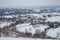 Panorama of a village in Europe, covered with snow after a snowfall.
