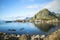 Panorama of A - village, Moskenes, on the Lofoten in northern Norway. Norwegian fishing village, with the typical rorbu houses