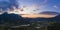 Panorama of village pflach in austrian mountains with river lech