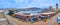 Panorama of Vltava River embankment with Sitkov Water Tower and Jirasek Bridge, Prague, Czech Republic