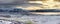 Panorama of volcano craters if the geothermal region of Myvatn, Iceland. Sunrise over the lake in early winter