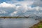 Panorama of the Volga embankment and a road bridge across the Volga river