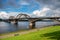 Panorama of the Volga embankment and a road bridge in the city of Rybinsk