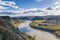 Panorama of Wachau valley (UNESCO) during autumn with Danube river near the Durnstein village in Lower Austria, Austria