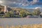 Panorama of Wachau valley (Unesco) with ship on Danube river against Sankt Michael church in Lower Austria,