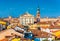 Panorama of the walled city of Cittadella. Cityscape of the medieval Italian town