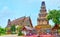 Panorama of Wat Chammathewi Temple with Ratana Chedi and Suwan Chedi Jungkote, Lamphun, Thailand