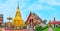 Panorama of Wat Phra That Hariphunchai Temple with Chedi and Viharns, Lamphun, Thailand
