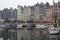 Panorama of waterfront with beautiful medieval old houses in Honfleur, Normandy, Normandie, France