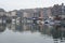 Panorama of waterfront with beautiful medieval old houses in Honfleur, Normandy, Normandie, France