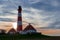 Panorama of the Westerheversand Lighthouse at Westerhever in Nordfriesland in the German state of Schleswig-Holstein