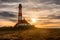 Panorama of the Westerheversand Lighthouse at Westerhever in Nordfriesland in the German state of Schleswig-Holstein