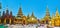 Panorama of Western shrines of Shwedagon Pagoda, Yangon, Myanmar