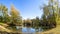 Panorama of a western side of a lake during autumn season in Bundek city park, Zagreb, Croatia