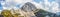 Panorama of western wall of Mangart 2677m, Peak in the Julian Alps. Taken from Mangart Saddle, Mangartsko sedlo. Border of