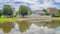 Panorama Whispy white clouds Shallow lake in a residential community at Utah valley