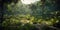 Panorama of wild jungle, landscape of deep tropical forest, illustration, generative AI