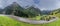 Panorama of winding asphalt road in Dolomites