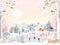 Panorama Winter landscape, Christmas and new year celebrating in city,Vector of horizontal banner winter wonderland in the town