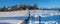 Panorama winter landscape near Krun, karwendel mountains and little chapel at the hillside