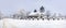 Panorama of winter Transcarpathian, Greek Catholic church in the snow, Ukraine, Pylypets village