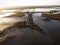 Panorama of wooden pier on stilts boat dock wharf port harbour Cais Palafitico da Carrasqueira Setubal Alentejo Portugal