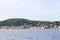 Panorama of a yacht marina in a town in Croatia in the Dalmatia region. The ships moored in the port of a quiet fishing town in a