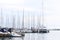 Panorama of a yacht marina in the town of Jezera in Croatia in the Dalmatia region. The ships moored in the port of a quiet