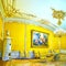 Panorama of yellow salon in Albertina Palace in Vienna, Austria