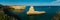 Panorama of the Yellow Submarine Rock on the Algarve Coast of Portugal, in the bay of Praia da Morena