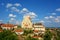 Panorama of Znojmo with a Gothic Church of St. Nicholas in czech Kostel Svateho Mikulase, South Moravia, Czech Republic