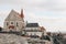 Panorama of Znojmo town, South Moravia, Czech Republic, Europe. View of old red roofs and houses. St. Nicholas church