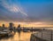 Panorama from ÅŒsanbashi Pier port where fishing boats are moore