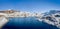 Panoramaic aerial image of the first snow falls on the Tannensee Lake