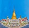 Panoramaof the courtyard of Wat Bowonniwet Vihara with golden Chedi, Bangkok, Thailand