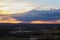 Panoramatic view on city Ceske Budejovice in sunset, close up ph