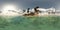 Panoramia of tropical island with palms in ocean. made with one