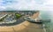 Panoramic aerial done view of Bognor Regis beach, West Sussex, England