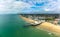 Panoramic aerial done view of Bognor Regis beach, West Sussex, England