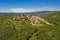 Panoramic aerial drone picture of Hum in Croatia, the smallest city in the world, during daytime