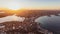 Panoramic aerial drone sunset view of Manly, an affluent seaside suburb of Sydney, New South Wales, Australia.