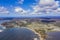 Panoramic aerial drone view of Caseys Beach at Batemans Bay, NSW, Australia