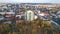 Panoramic aerial drone view of Central Park with Bell tower and Nativity Cathedral with Steeple in Chisinau, Moldova