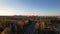 Panoramic aerial drone view of City Gates of Chisinau in Dacia Boulevard. View of road, trees, park, lake, buildings of