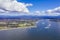 Panoramic aerial drone view of Corrigans Beach at Batemans Bay, NSW, Australia