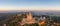 Panoramic aerial drone view of Sacred Heart Basilica on top of Tibidabo near Barcelona during sunset