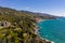 Panoramic aerial drone view of the Vorontsov Palace or the Alupka Palace on the Black Sea, Yalta, Crimea