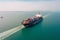 Panoramic aerial front view of a cargo ship carrying containers for import and export, business logistic and