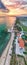 Panoramic aerial night view of Torre Mozza near Follonica, Tuscany - Italy